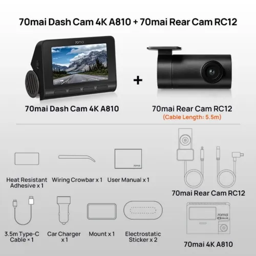 Xiaomi 70mai A810 4K Dash Cam + Rear Cam Set