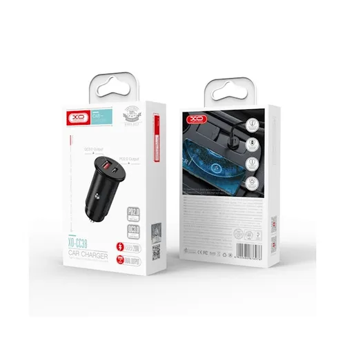 XO car charger CC38 PD QC 3.0 20W 1 USB 1 USB-C black