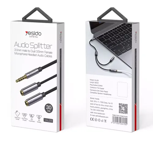 YESIDO Audio Splitter 3.5MM Male To Dual 3.5MM Female Microphone Headset Audio Cable YAU28