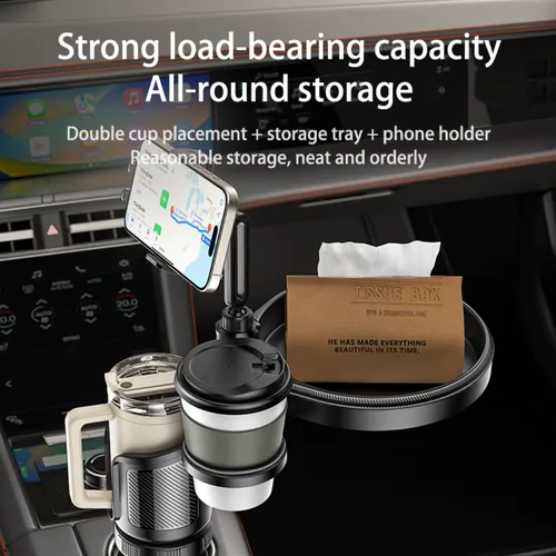 Yesido C274 4-in-1 Multifunctional Car Cup Holder &amp; Tray Stand with 360° Rotation, Phone Mount &amp; Storage Organizer