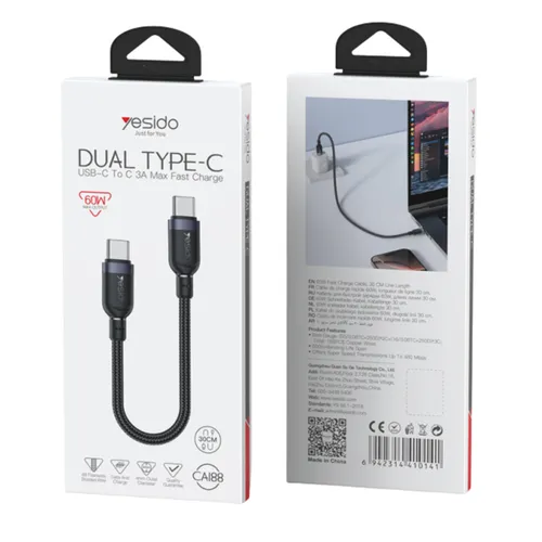 Yesido CA188 60W Dual Type-C to Type-C Cable 30cm