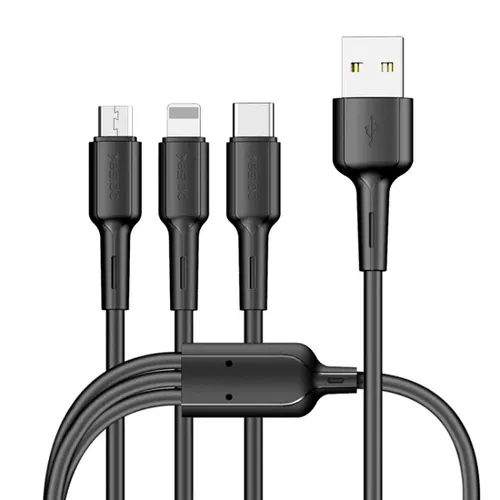 YESIDO CA41 3.5A USB to 8 Pin + Micro USB + USB-C / Type-C Charging Cable, Length: 1m