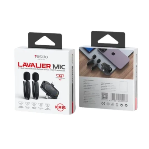 Yesido KR15 Dual Type-C And Lightning Low-latency Wireless Lavalier Microphone with 3 in 1 Receiver