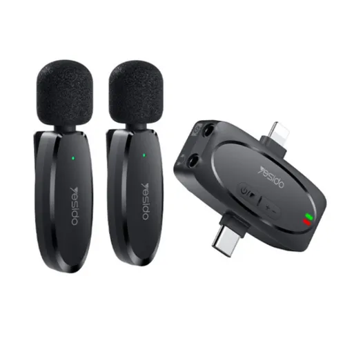 Yesido KR15 Dual Type-C And Lightning Low-latency Wireless Lavalier Microphone with 3 in 1 Receiver