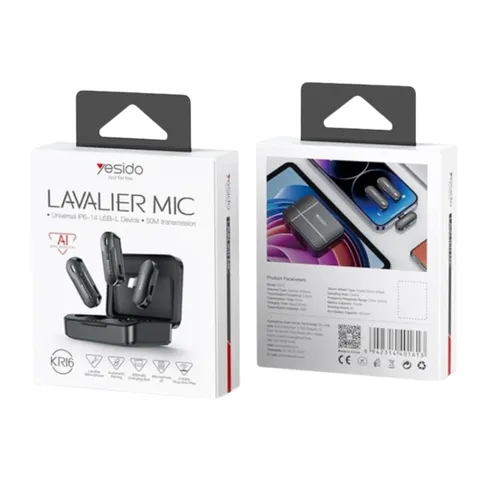 Yesido KR16 Lavalier Lightning Microphone System with Charging Case 2 Transmitter +1 Receiver
