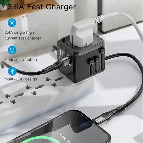 Yesido MC10 3 USB + 1 USB-C Port Universal Travel Adapter
