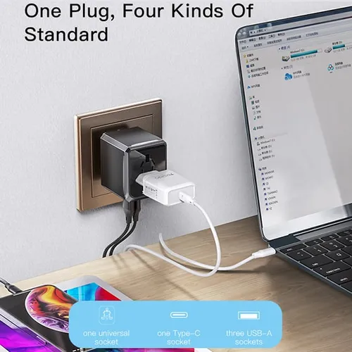 Yesido MC10 3 USB + 1 USB-C Port Universal Travel Adapter