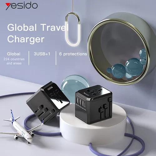 Yesido MC10 3 USB + 1 USB-C Port Universal Travel Adapter