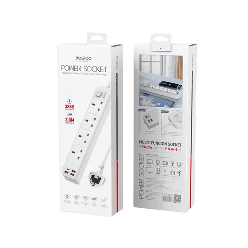Yesido MC27 4 AC Outlets & 4 USB Power Strip with PD & Fast Charge Extension Power Cord