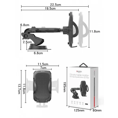 YESIDO Stretchable Holder Multi Angle Adjustable Suction Cup Holder C111