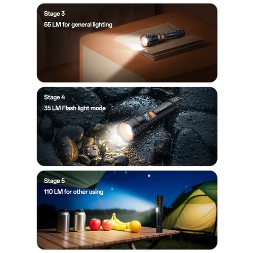 Yesido TC10 4W Telescopic Zoomable Type-C Rechargeable 800mAh LED Flashlight with Battery Level Display and COB Side Light