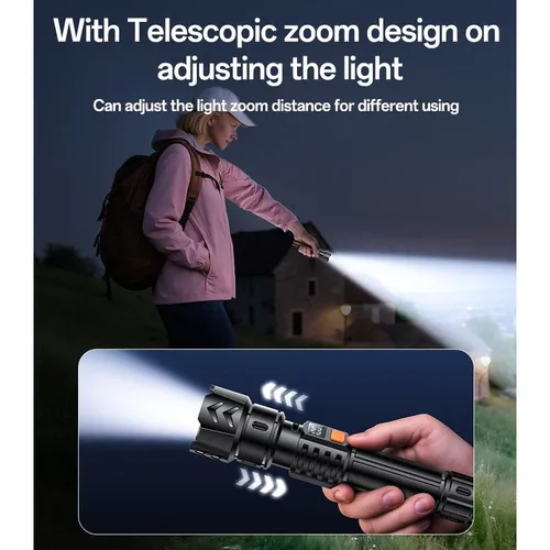 Yesido TC10 4W Telescopic Zoomable Type-C Rechargeable 800mAh LED Flashlight with Battery Level Display and COB Side Light