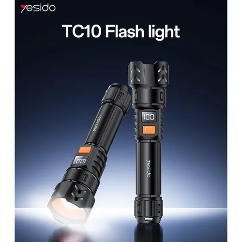 Yesido TC10 4W Telescopic Zoomable Type-C Rechargeable 800mAh LED Flashlight with Battery Level Display and COB Side Light