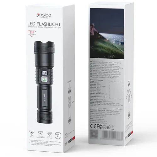 Yesido TC11 3W Telescopic Zoomable Type-C Rechargeable 1200mAh LED Flashlight with Battery Level Display