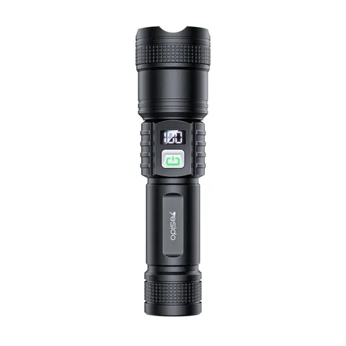 YESIDO TC11 Telescopic Zoomable Flashlight LED White Laser 3 Modes Rechargeable Torch with Digital Display