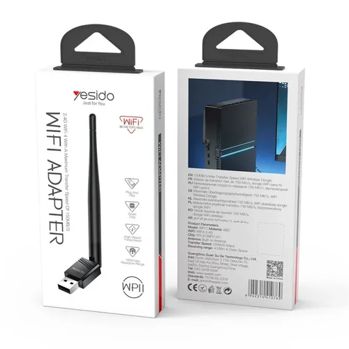 YESIDO WP11 150Mbps High Speed WiFi4 Wireless Dongle USB Adapter with External Antenna