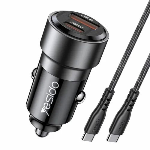 YESIDO Y55 With Double Type-C/USB-C Port Line Car Charger QC3.0+PD30W Type-C/USB-C+USB Dual Port Quick Charger