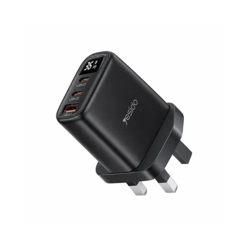 YESIDO YC88 30W PD Three-Port UK Charger with Digital Display