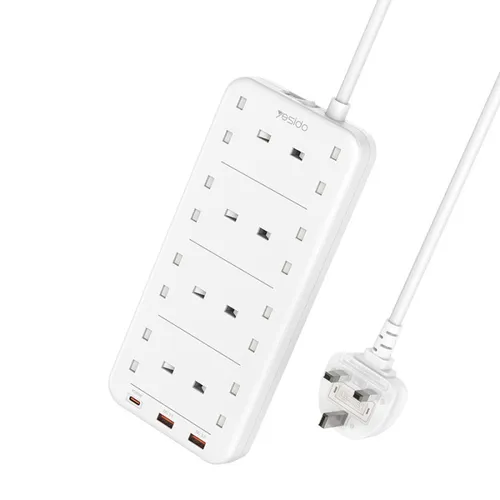 YESIDOMC16 2 Meter MAx 3250W capacity 8 AC ports Power Socket with PD and QC fast charging USB ports